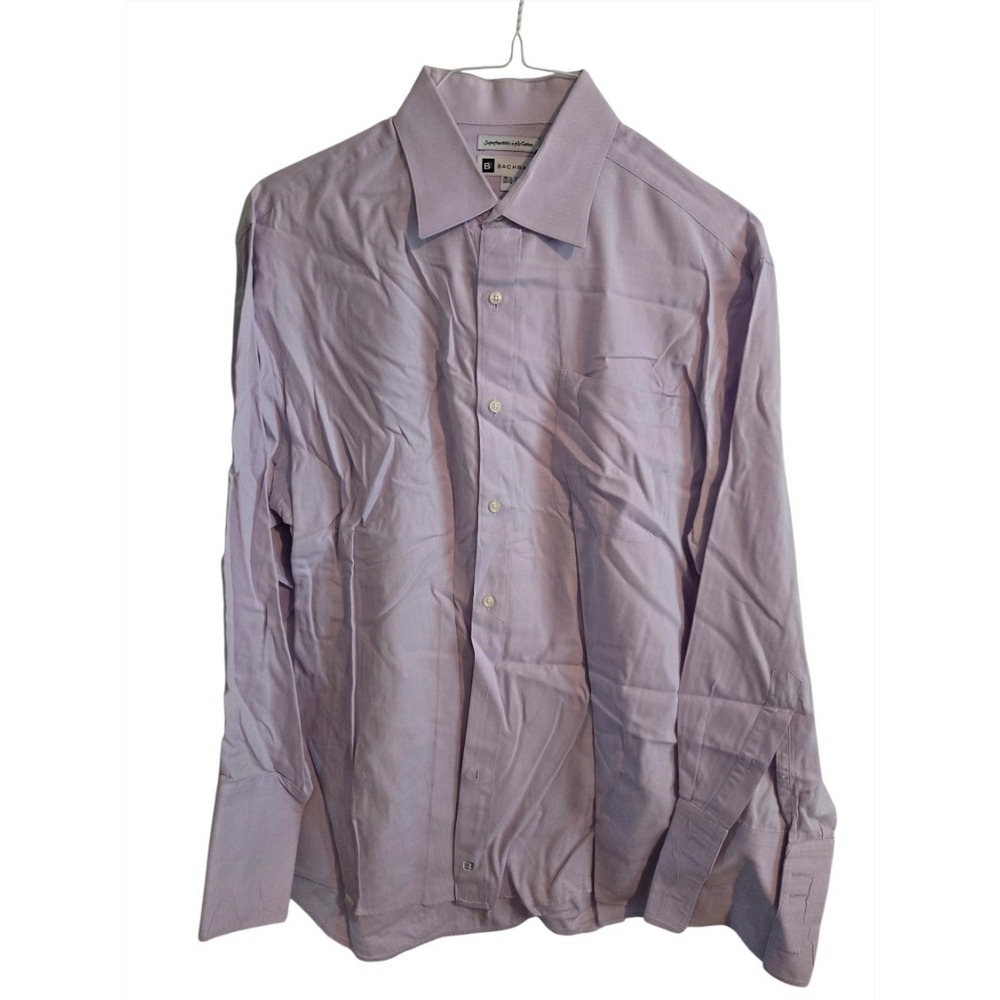 Bachrach Dress Shirt Mens 16.5 32/33 Purple Herringbone Superfine 100s 2-Ply...